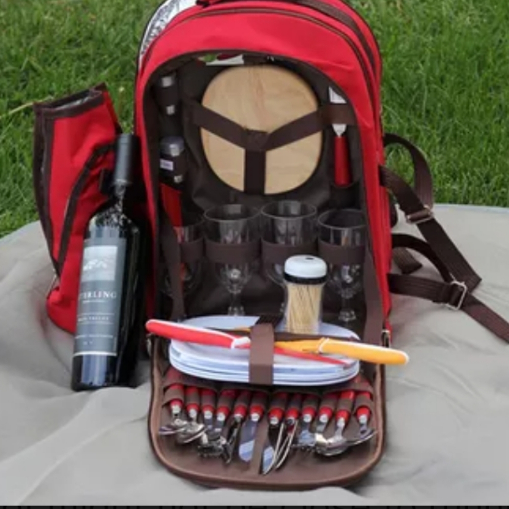 Picnic hiking backpack red insulated bag